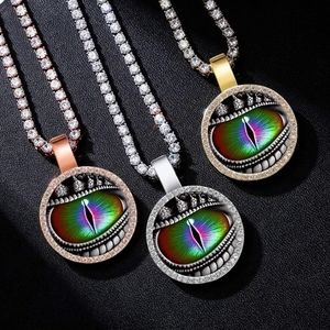 Dragon Eye Pendant with Tennis Chain Cubic 14k Gold Medallion Pendant Ne…